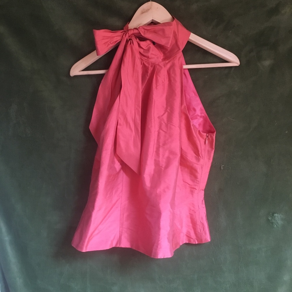 Sara Jane Orange-Pink Silk Bow Top